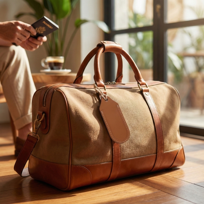 Porte-étiquette bagage cuir régénéré