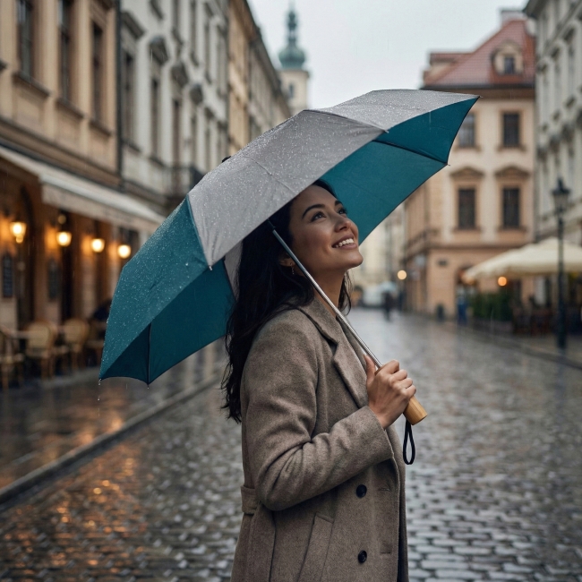 Parapluie pliable poignée bois