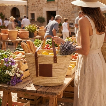 Grand panier anses cuir